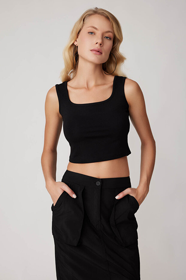 Kalın Askılı Crop Bluz - 1