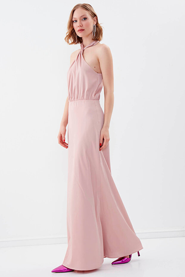 Halter nyakú, bélelt hosszú ruha - 4