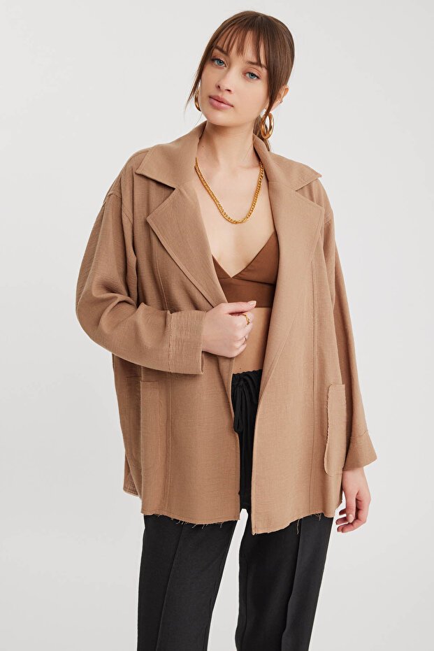 سترة فضفاضة ذات طية صدر كبيرة مع جيوب - 5