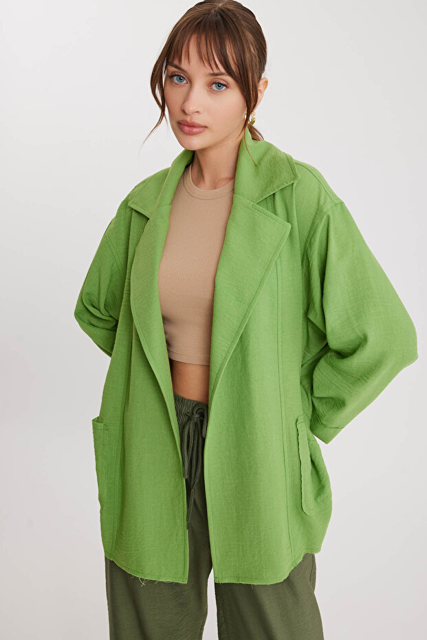 سترة فضفاضة ذات طية صدر كبيرة مع جيوب - 6