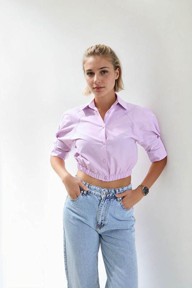 Beli Lastikli Crop Gömlek - 1