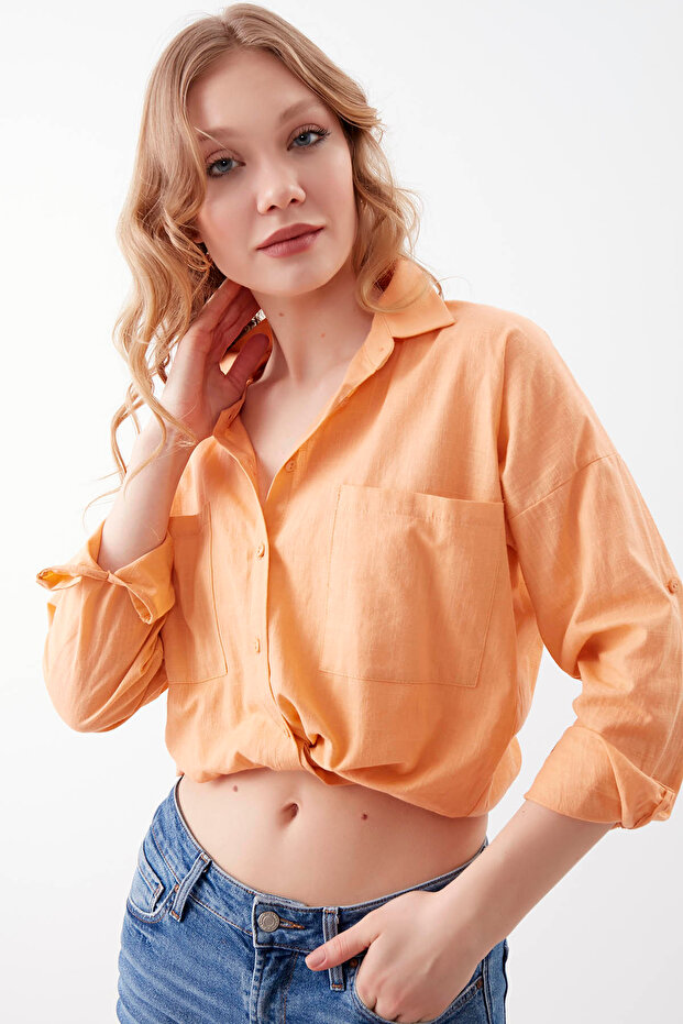 Basic Oversize Önden Cepli Gömlek - 4