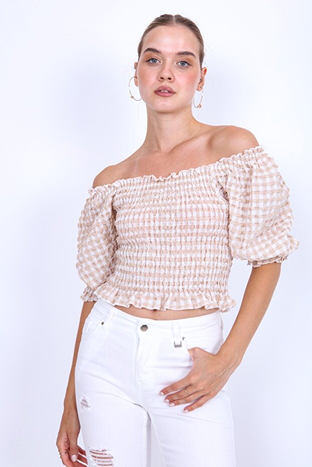 Gingham Pattern Glitter Blouse - 1