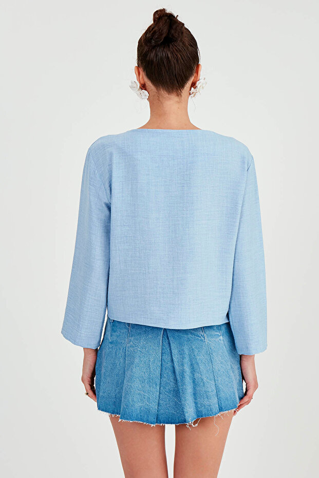 Vitrin Low Shoulder Judge Collar Blouse- Trendyol