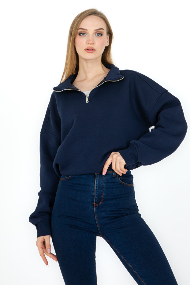 Kadın Fermuarlı  Sweatshirt - 1