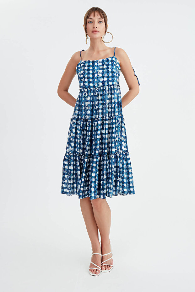 İp Askılı Desenli Elbise - 2