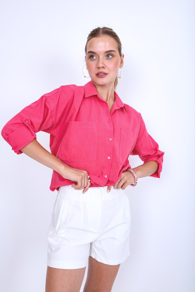 Basic Oversize Önden Cepli Gömlek - 3