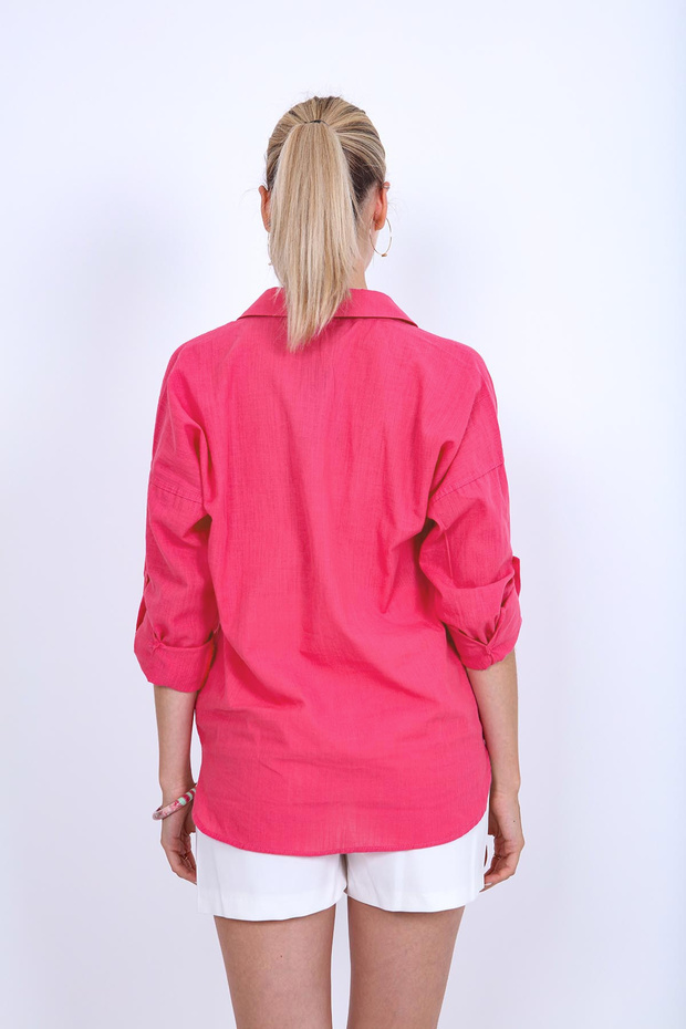 Basic Oversize Önden Cepli Gömlek - 4