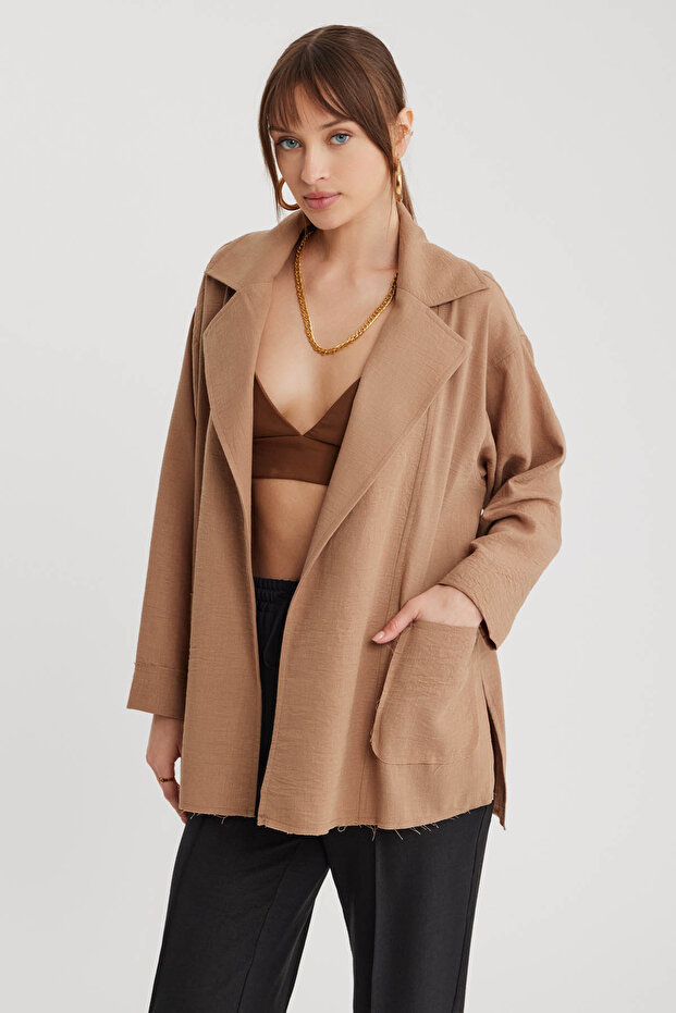 سترة فضفاضة ذات طية صدر كبيرة مع جيوب - 2