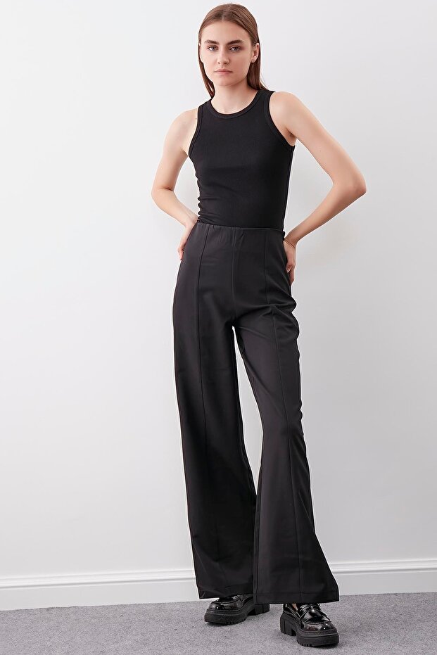 High Waist Zippered Stitching Detailed Trousers