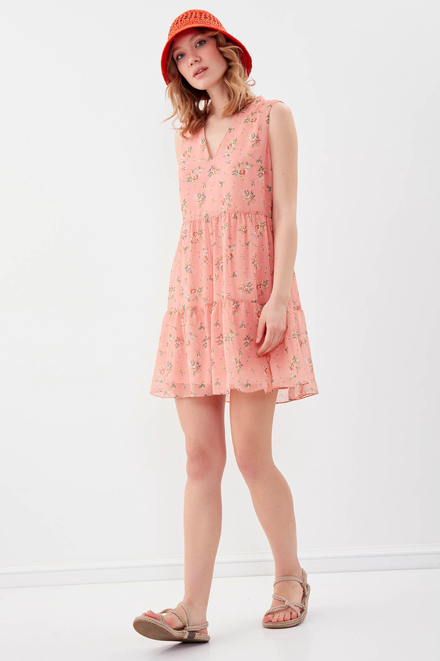 Çiçekli Şifon Elbise - 3