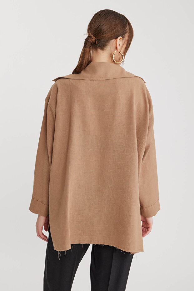 سترة فضفاضة ذات طية صدر كبيرة مع جيوب - 6