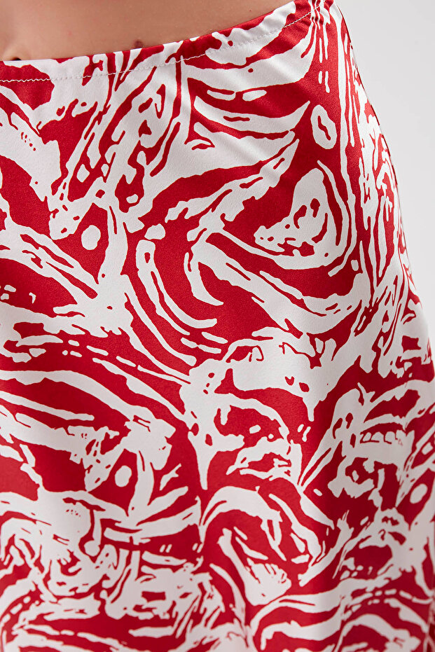 منقوشة تنورة الساتان طول ميدي - 5