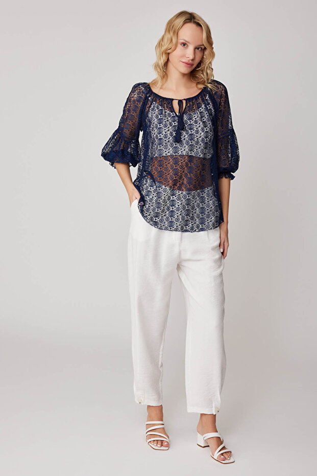 بلوزة شفافة نصف كم - 2