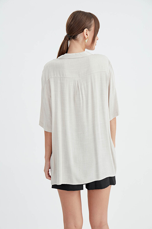 Önü Düğmeli Bağlamalı Bluz - 5