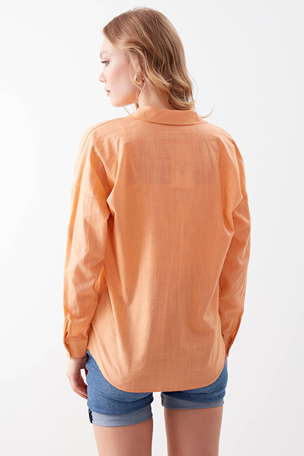 Basic Oversize Önden Cepli Gömlek - 5