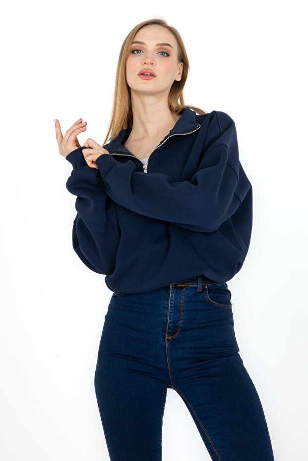 Kadın Fermuarlı  Sweatshirt - 4