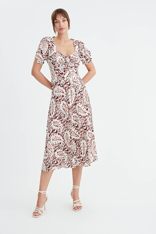 فستان منقوش برباط أمامي - 4