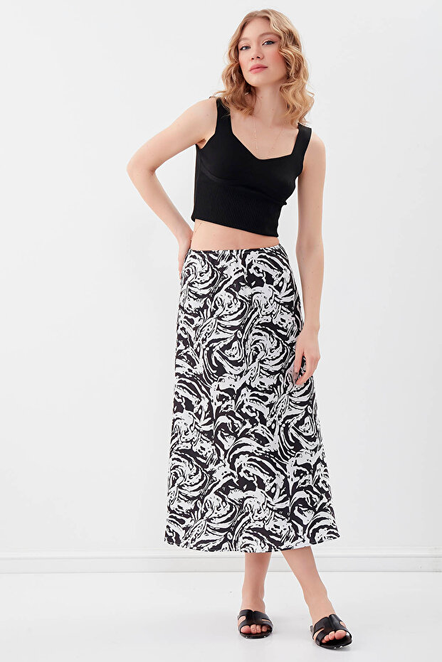 منقوشة تنورة الساتان طول ميدي - 3