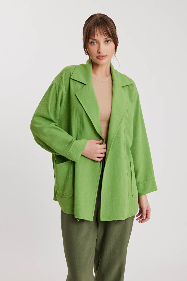 سترة فضفاضة ذات طية صدر كبيرة مع جيوب - 1