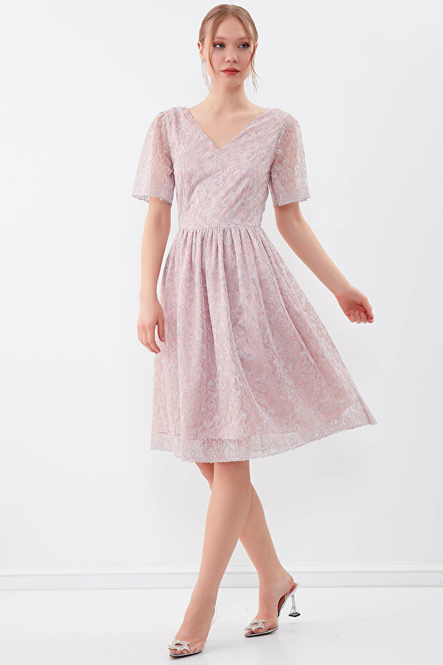 Gemustertes Tüllkleid mit Ärmeln - 3