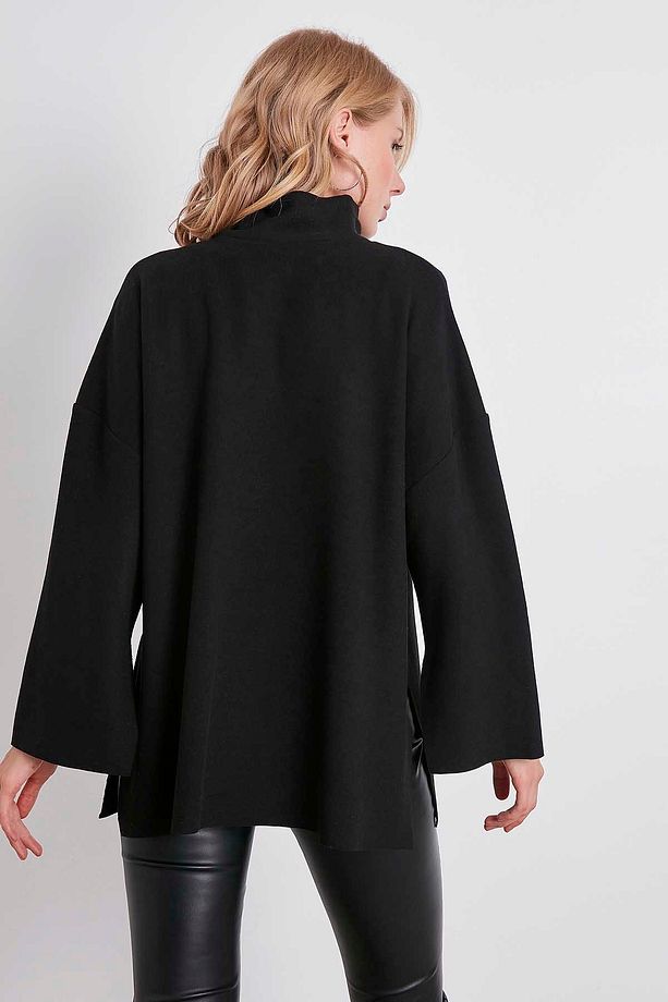 Düşük Kol Yakalı Yanlar Yırtmaçlı Örme Oversize Bluz - 5