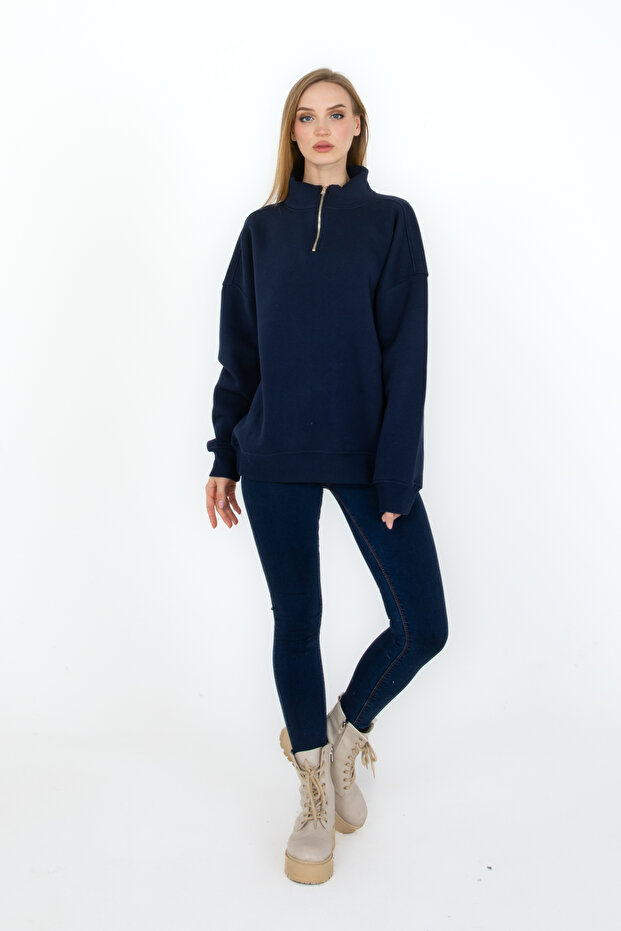 Kadın Fermuarlı  Sweatshirt - 3