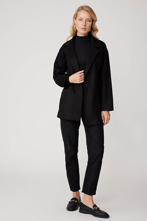 Single Button Pocket Suede Jacket - 1