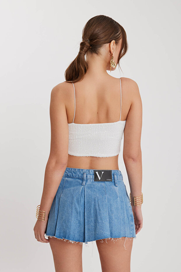 İp Askılı Pullu Crop Bluz - 5