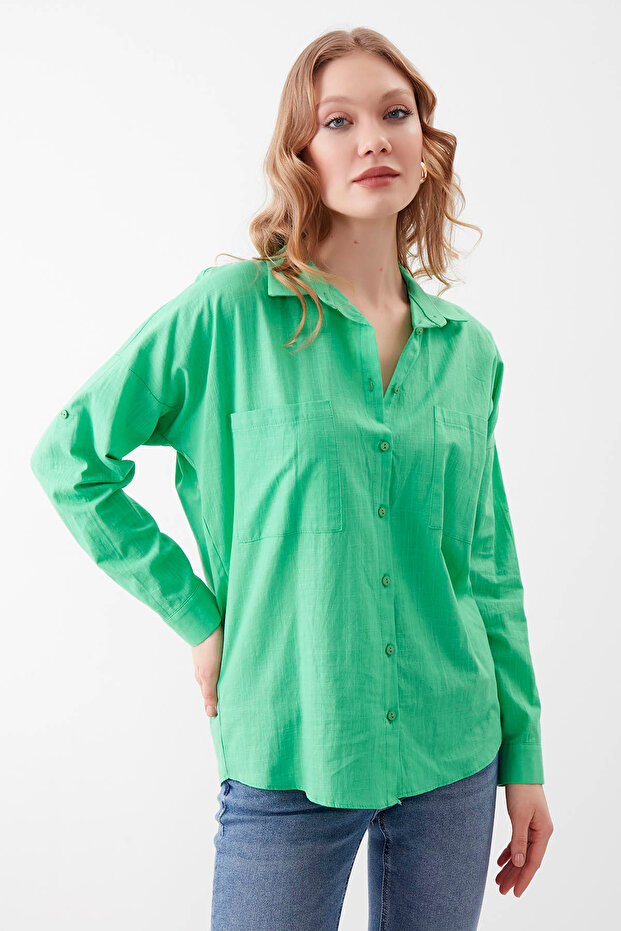 Basic Oversize Önden Cepli Gömlek - 3