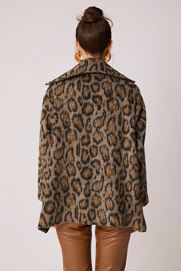 Leopard Pattern Double Pocket Jacket with Side Slits - 5