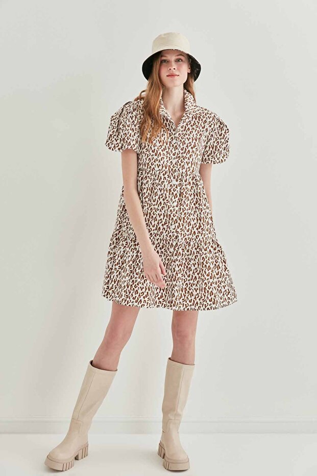 Leopard Pattern Front Buttoned Wide Cut Dress - 3