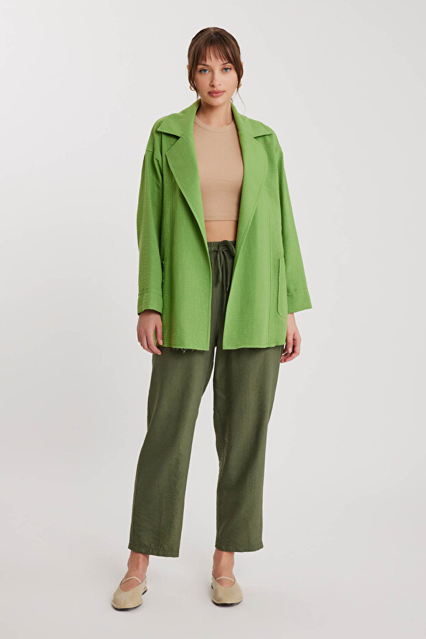 سترة فضفاضة ذات طية صدر كبيرة مع جيوب - 2