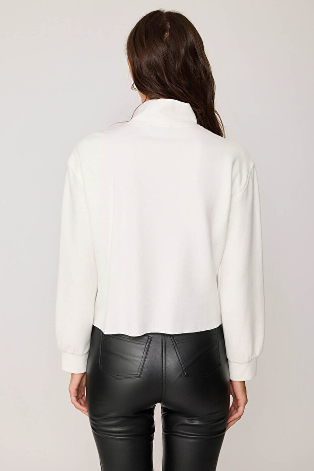 Dik Yaka Fermuarlı Örme Sweatshirt - 4