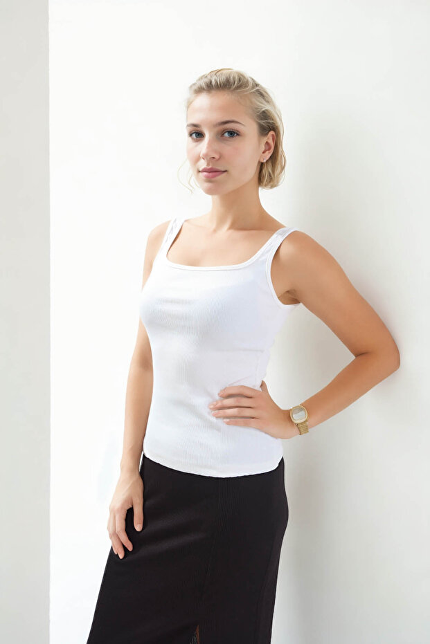 Kalın Askılı Sıfır Kol Bluz - 6