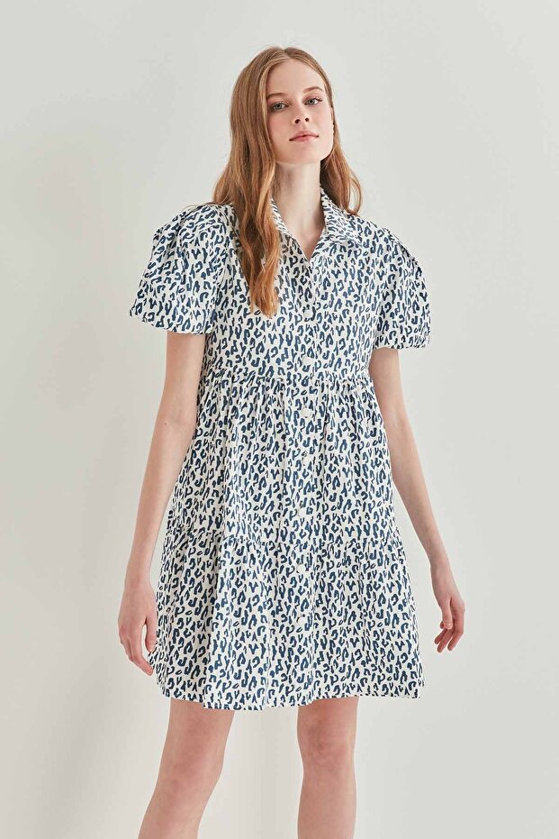 Leopard Pattern Front Buttoned Wide Cut Dress - 1