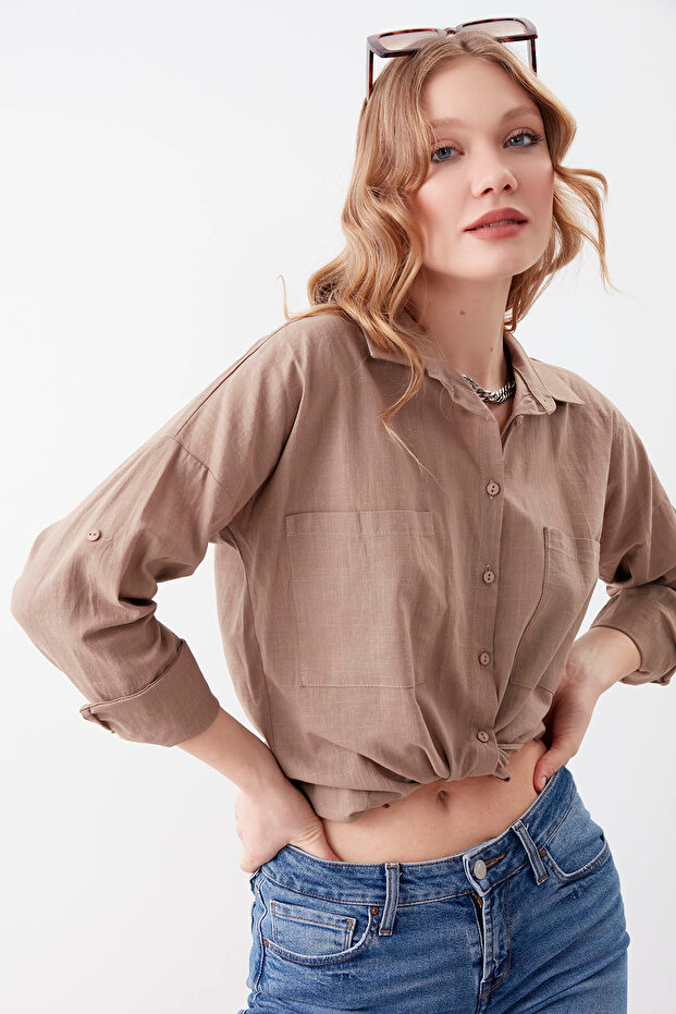 Basic Oversize Önden Cepli Gömlek - 3