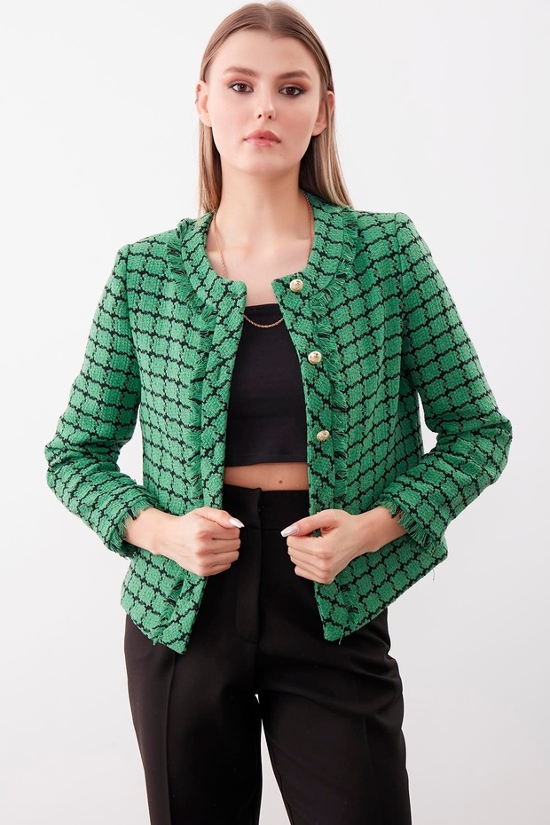 Gold Düğmeli Desenli Ceket - 1