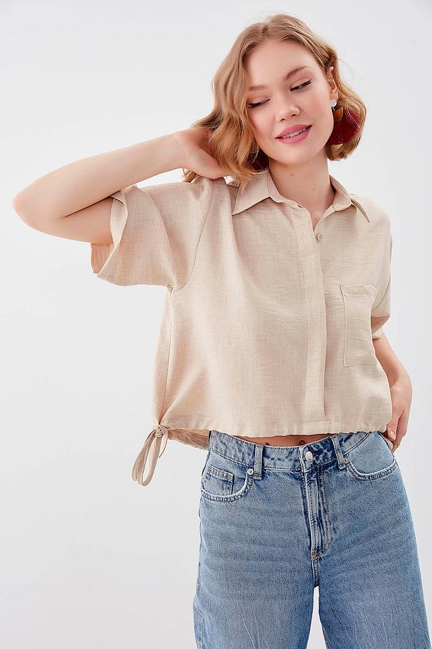 Beli Lastikli Tek Cep Crop Gömlek - 2