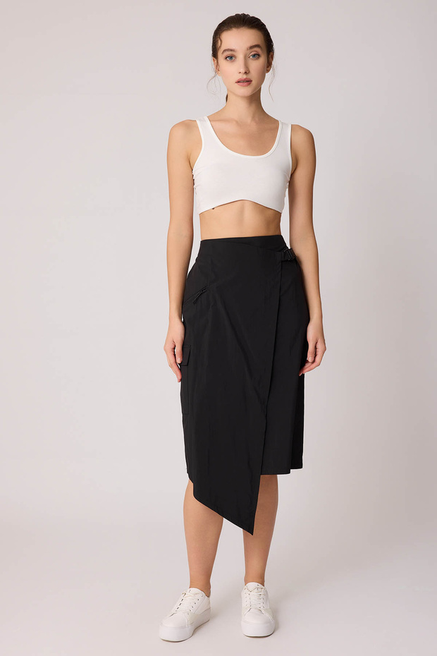 Cargo Pocket Parachute Fabric Skirt with Elastic Waist