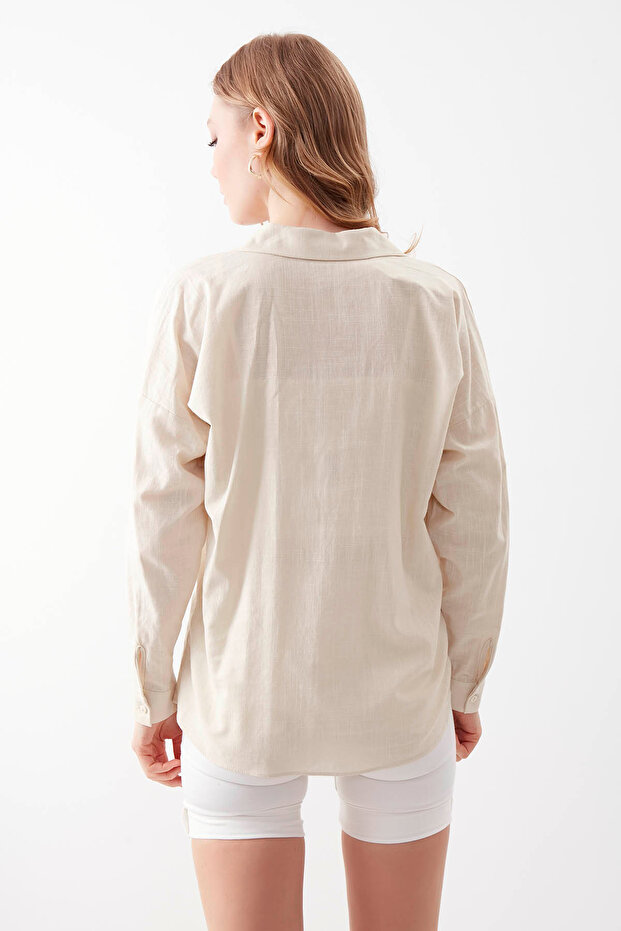 Basic Oversize Önden Cepli Gömlek - 5