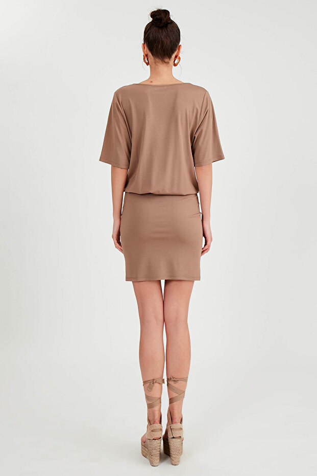 Belden Oturtmalı Bluzan Elbise - 5