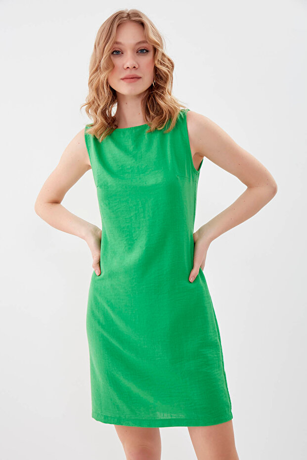 Rochie de lin viscoză cu mânecă zero - 3