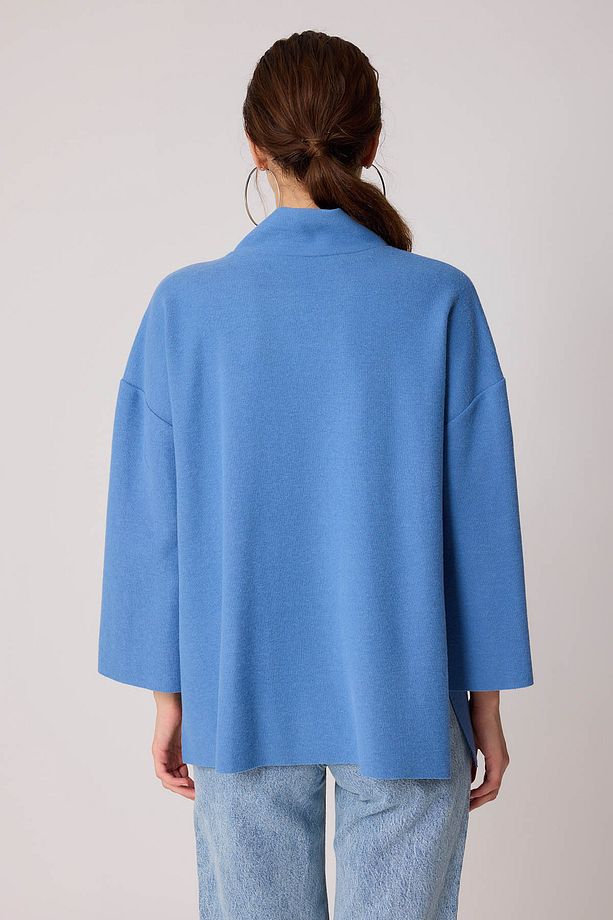 Düşük Kol Yakalı Yanlar Yırtmaçlı Örme Oversize Bluz - 5