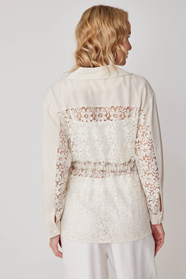 Floral Patterned Transparent Jacket with Tie-Front - 5