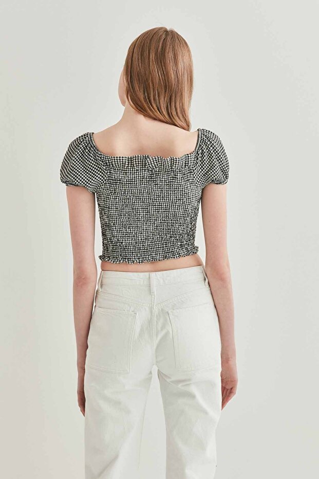 بلوزة صغيرة برباط أمامي من القماش القطني - 4