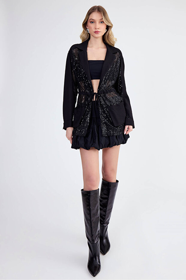 Beli Bağlamalı Pullu Ceket - 1