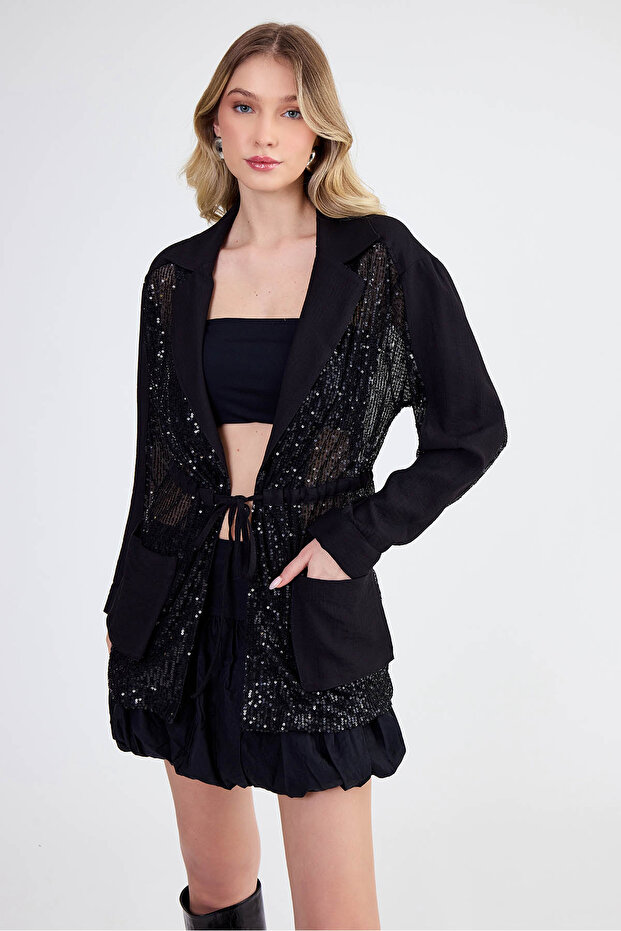 Beli Bağlamalı Pullu Ceket - 6