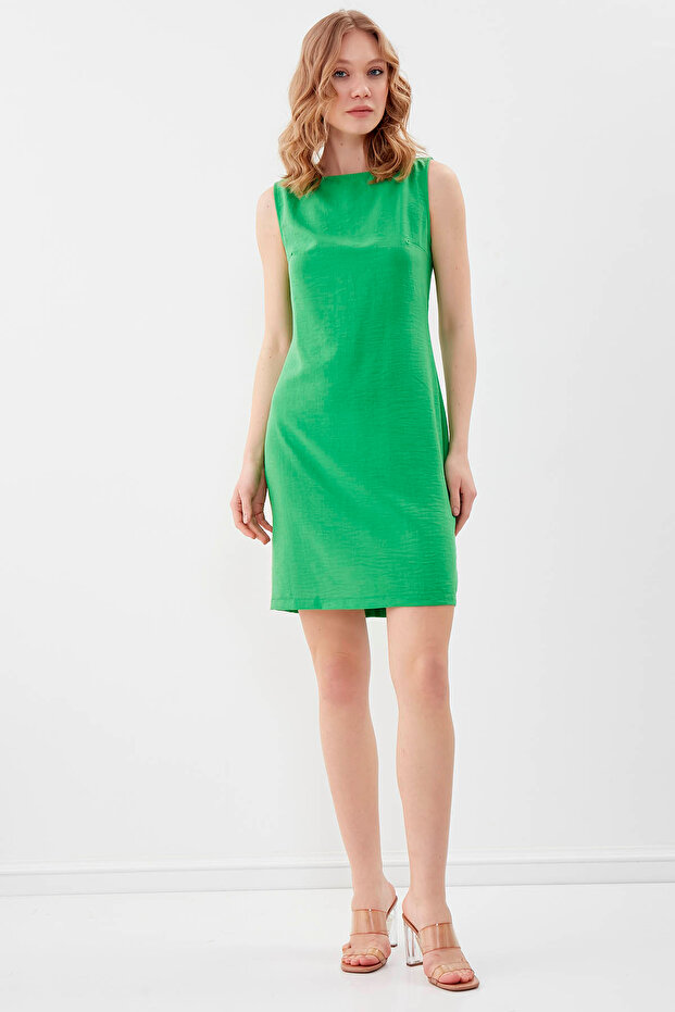 Rochie de lin viscoză cu mânecă zero - 1