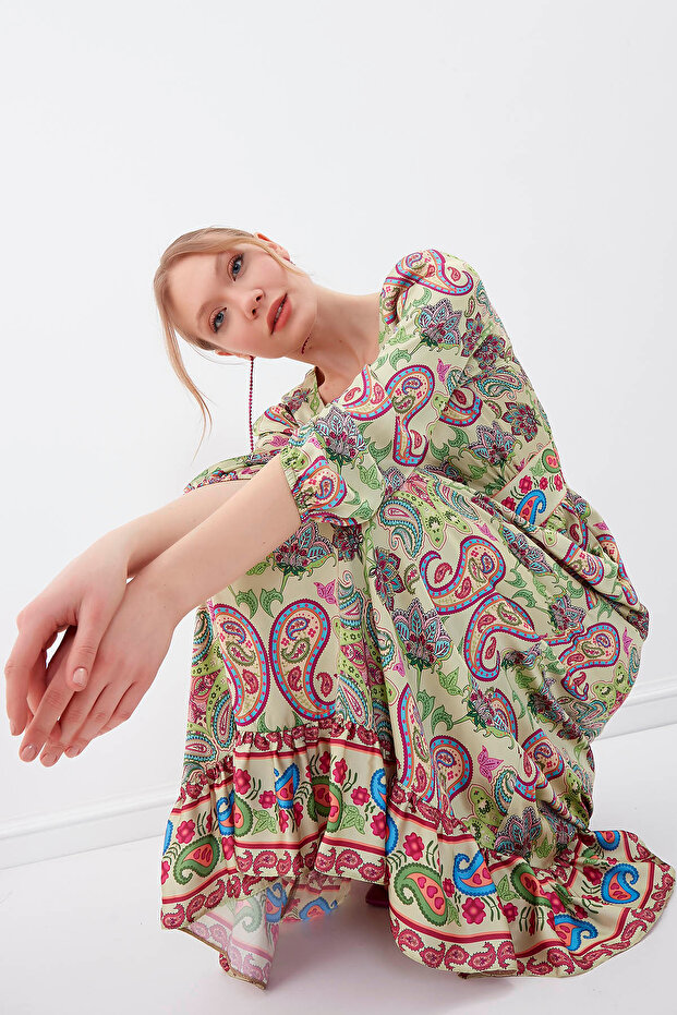 Etnik Desen Uzun Elbise - 2